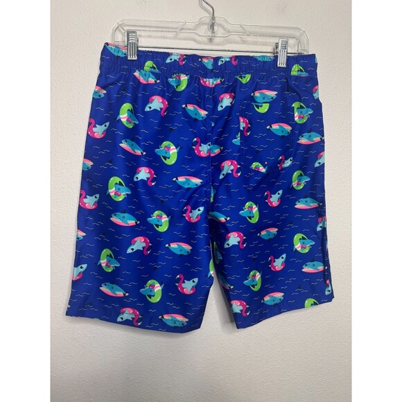 Lands' End Boys XL Swim Trunks Deep Sea Multi Sharks Navy Blue 14-16H Drawstring - Picture 3 of 11